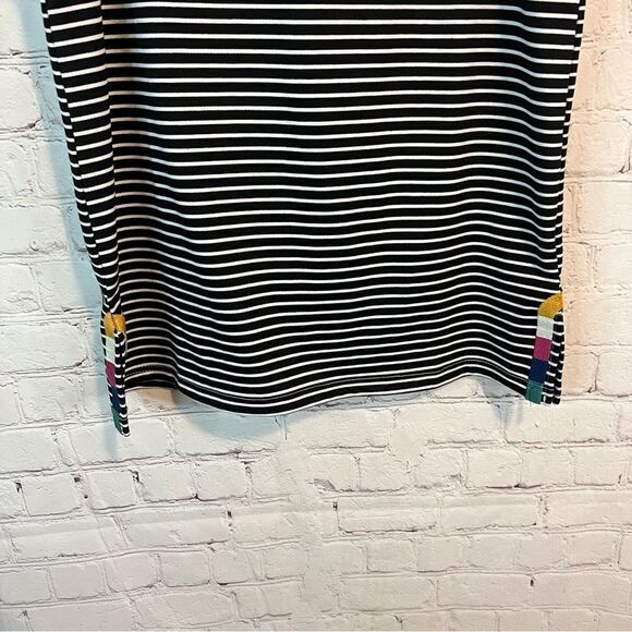 Savanna Jane Striped Stretch Knit embroidered Tank Top Black White Round Neck - Picture 4 of 6